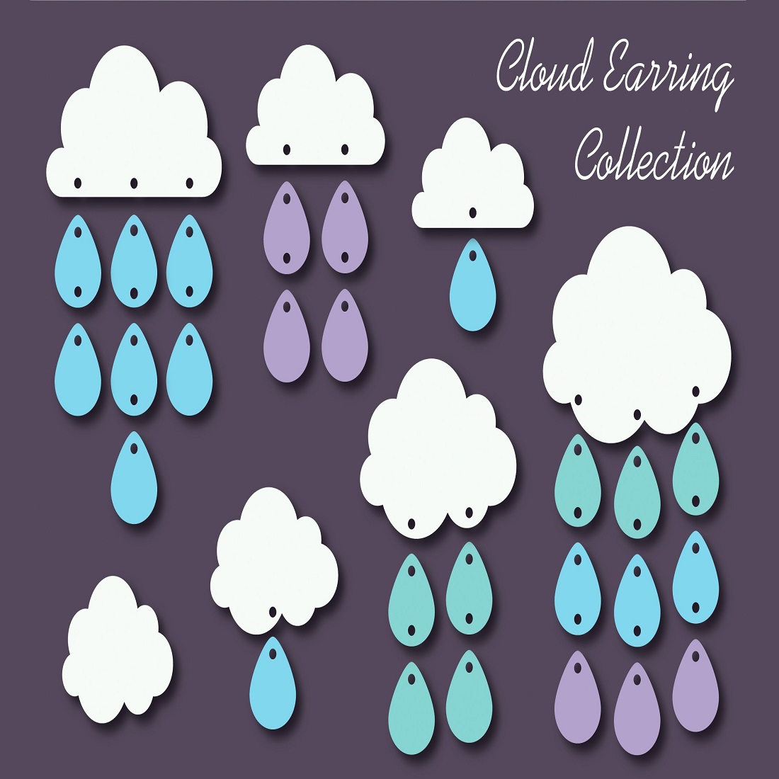 Raindrop Cloud Earring SVG, Acrylic Wooden Earrings Template cover image.