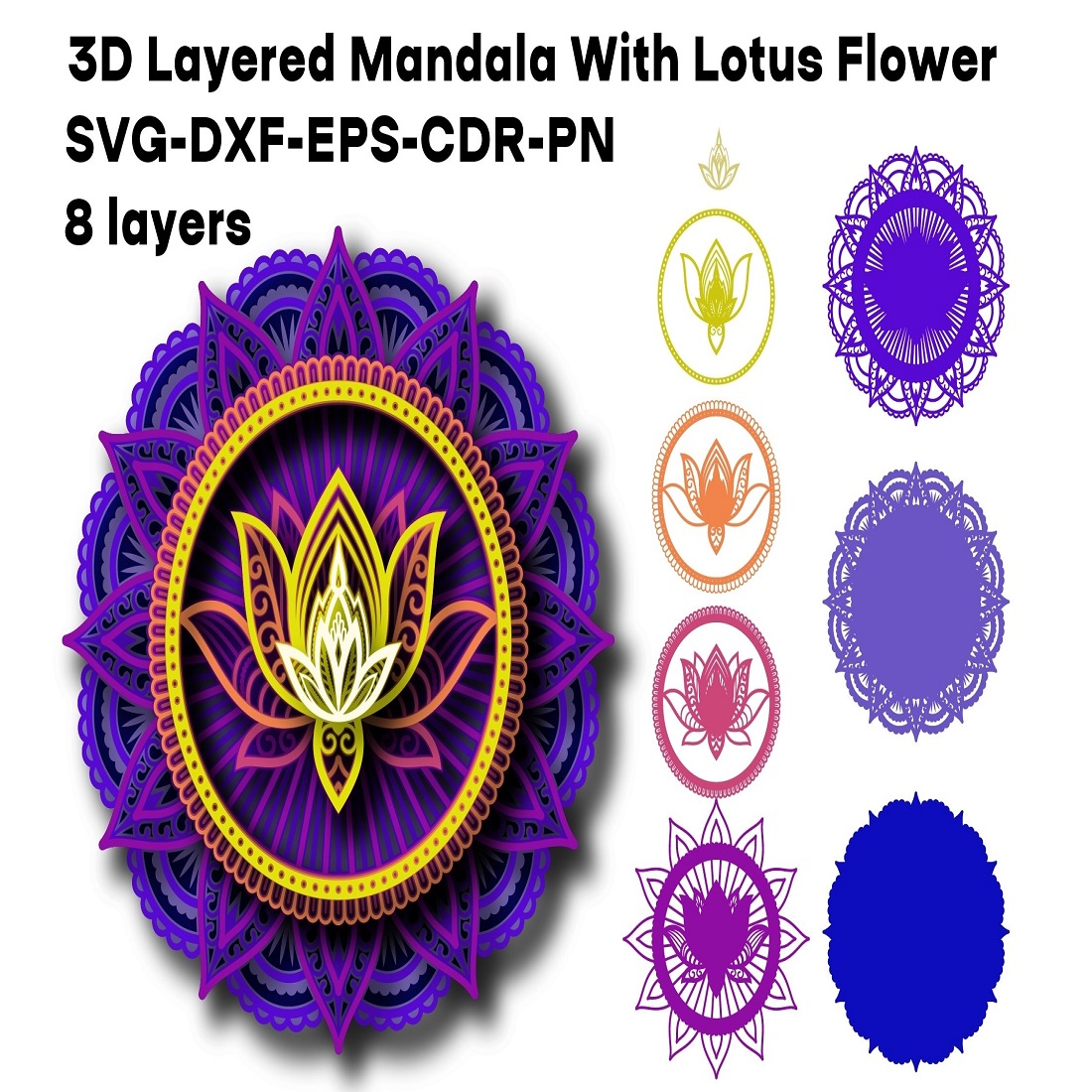 3D Layered Mandala With Lotus Flower for Laser Cut, Cricut, cover image.