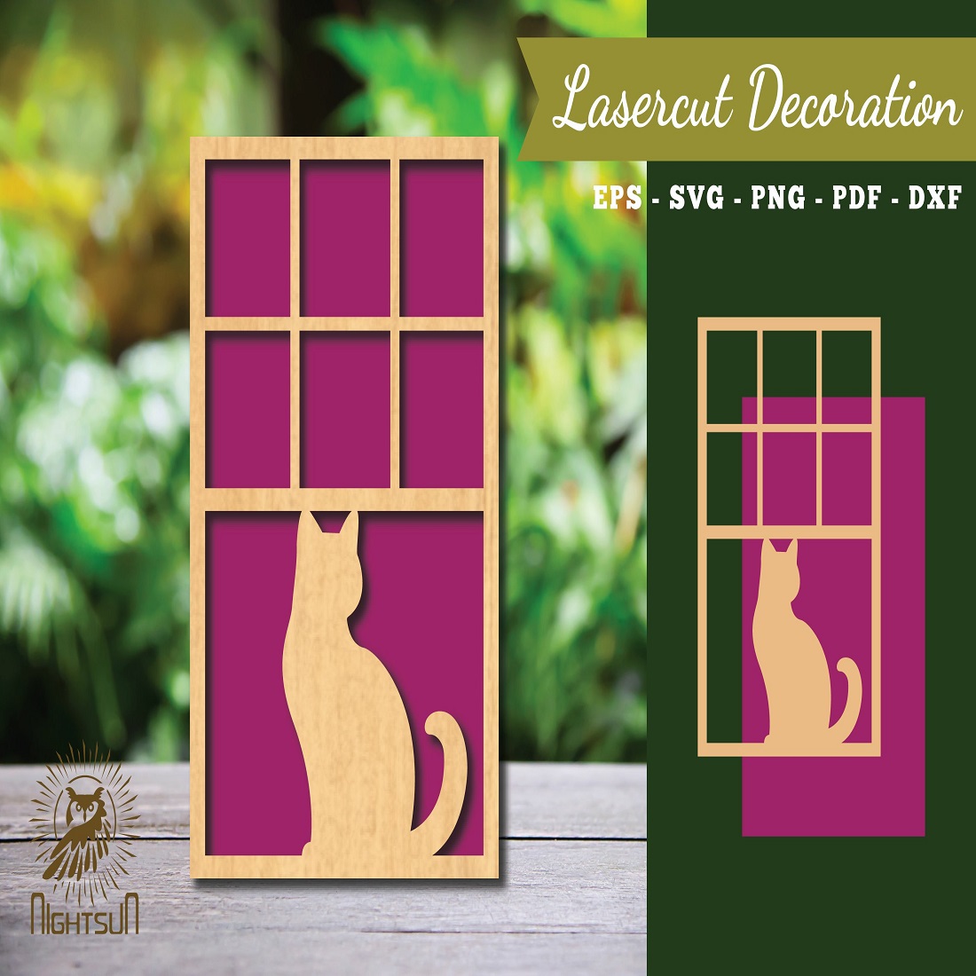 Cat in The Window Laser Cut Decoration preview image.