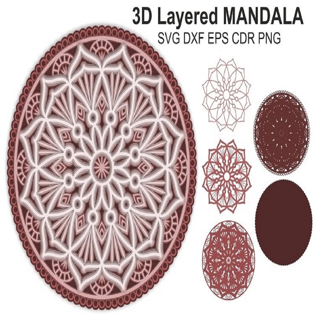 3D Layered Mandala SVG files for Laser Cut preview image.