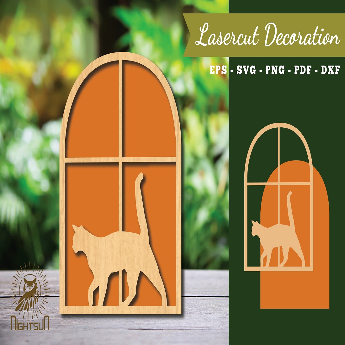 Cat in The Window Laser Cut Decoration preview image.