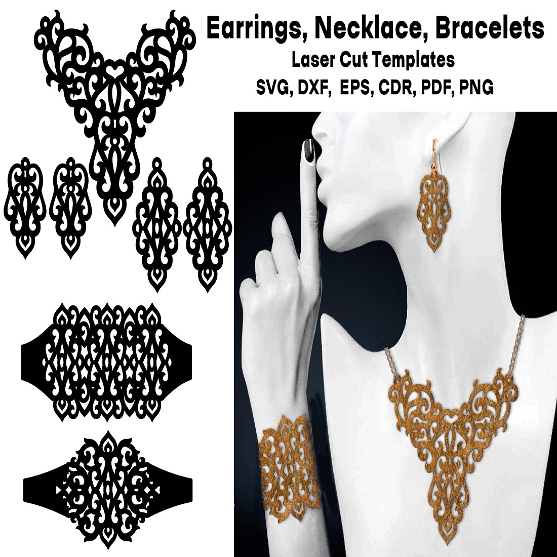 Earrings, Bracelets, Necklace SVG Cutting Files Jewelry SVG preview image.