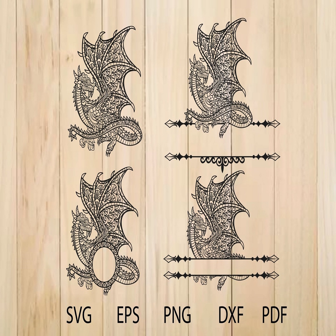 Dragon Svg, Dragon Clipart, Patterned Dragon Svg preview image.