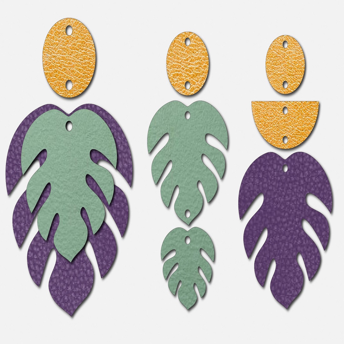 Monstera Earring SVG, Faux Leather Tropical Earring Template preview image.