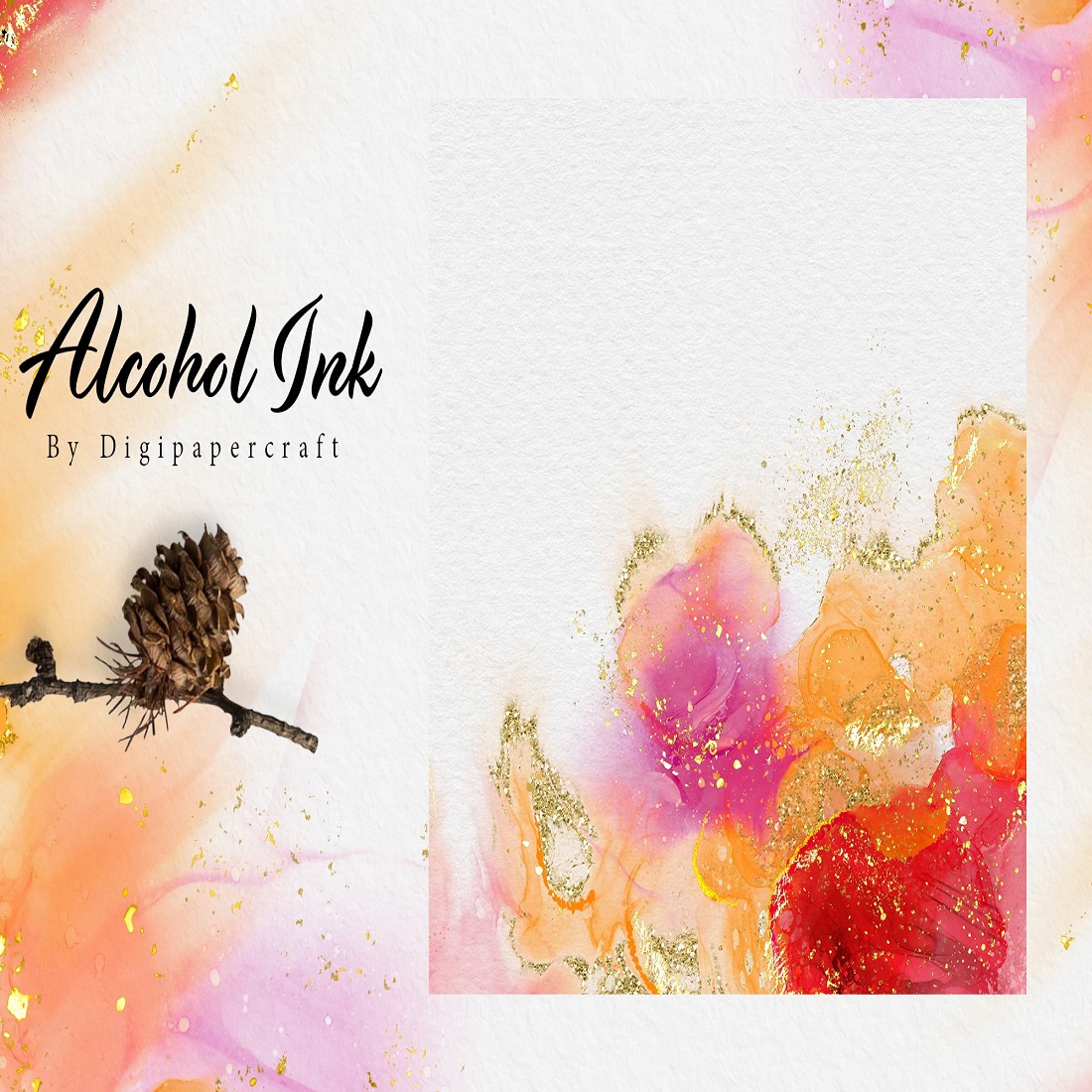 Vintage Alcohol Ink Paper, fall background, Gold Liquid ink preview image.