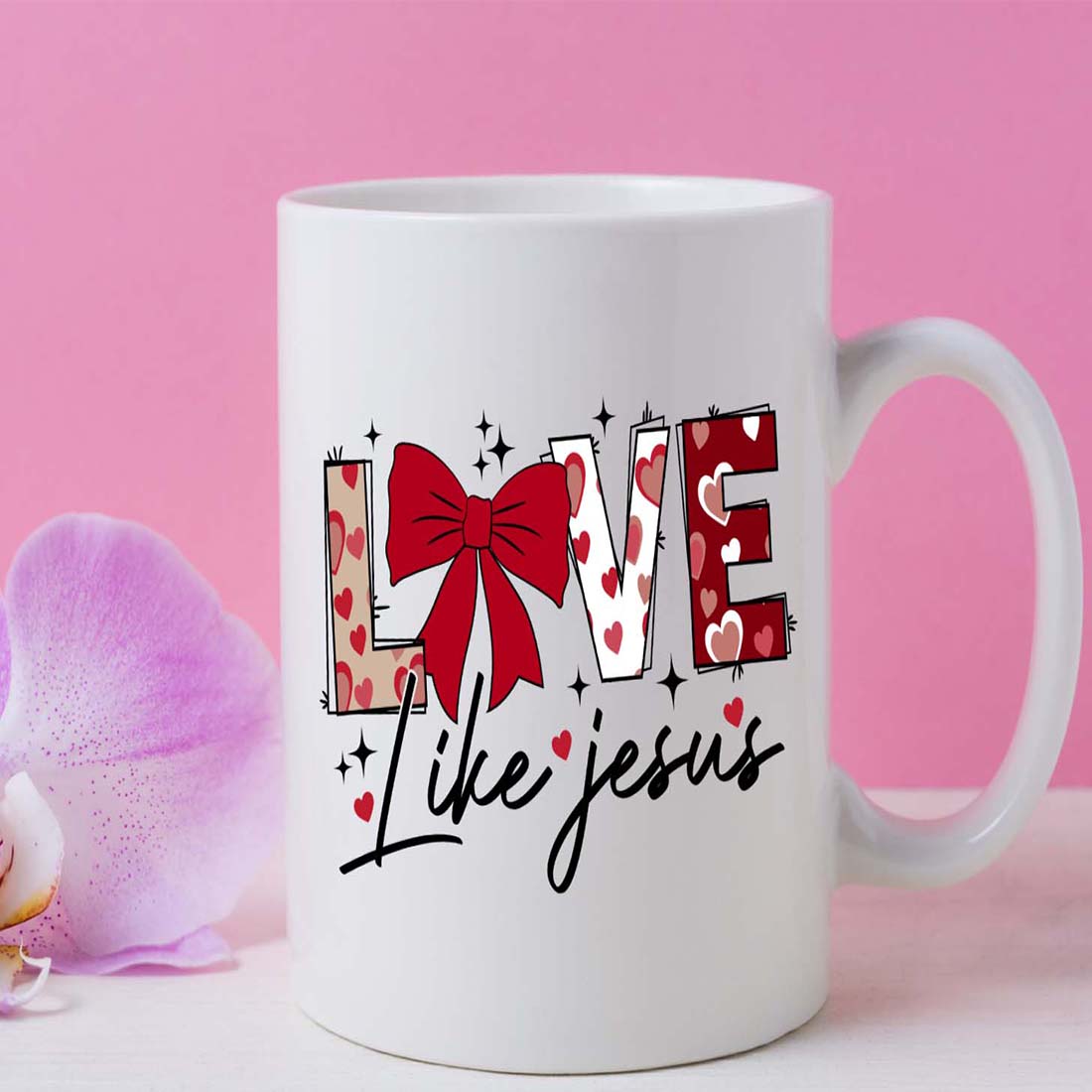 Love like Jesus Valentine Coquette Bow PNG T-shirt Design preview image.