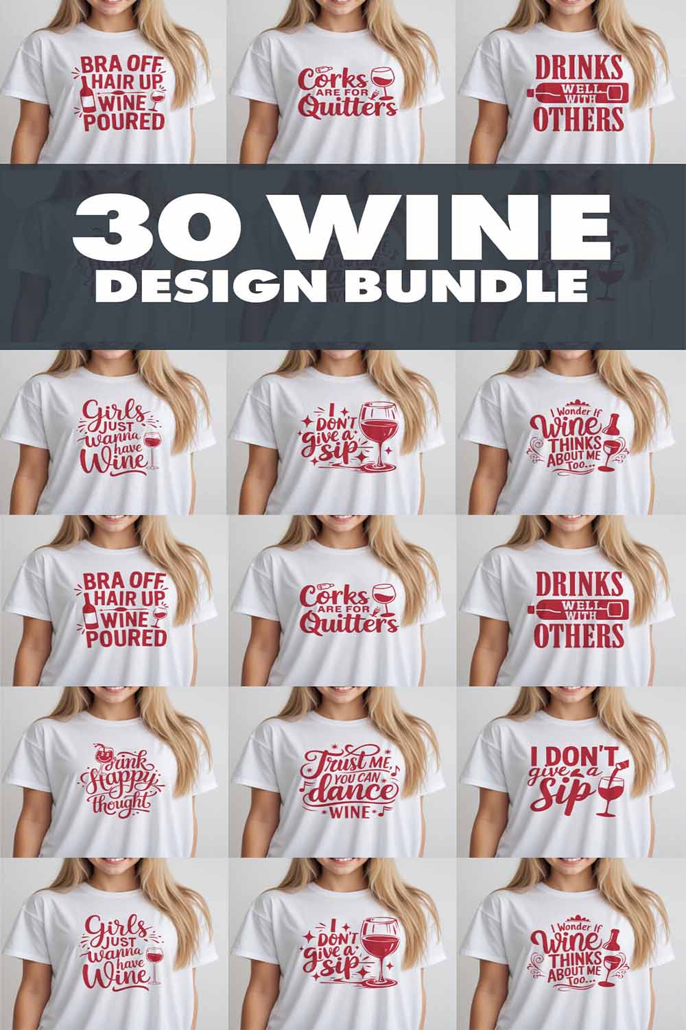 30 Wine Graphic Design Bundle For Wine Lovers pinterest preview image.