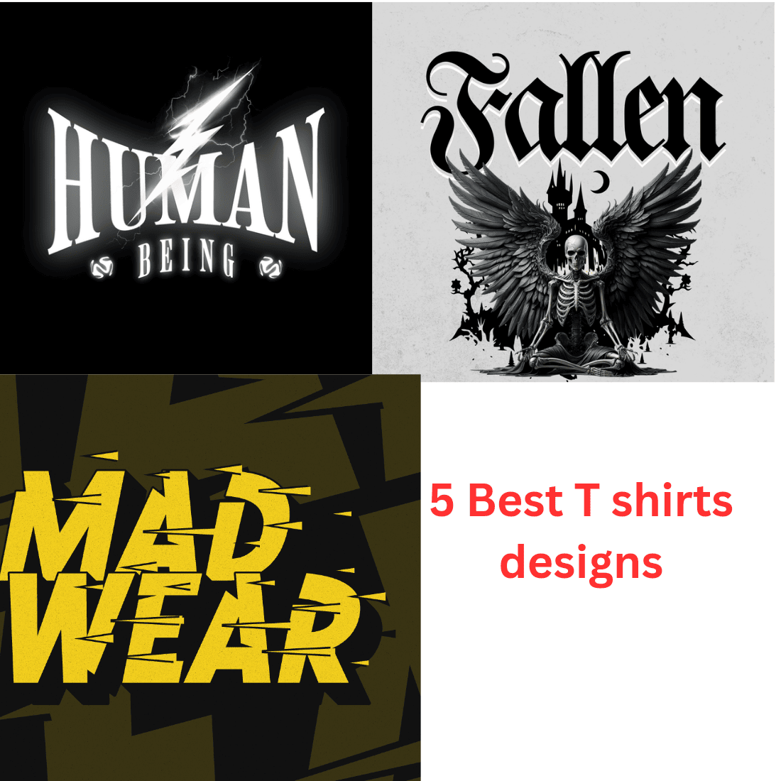 5 Best T shirts designs preview image.