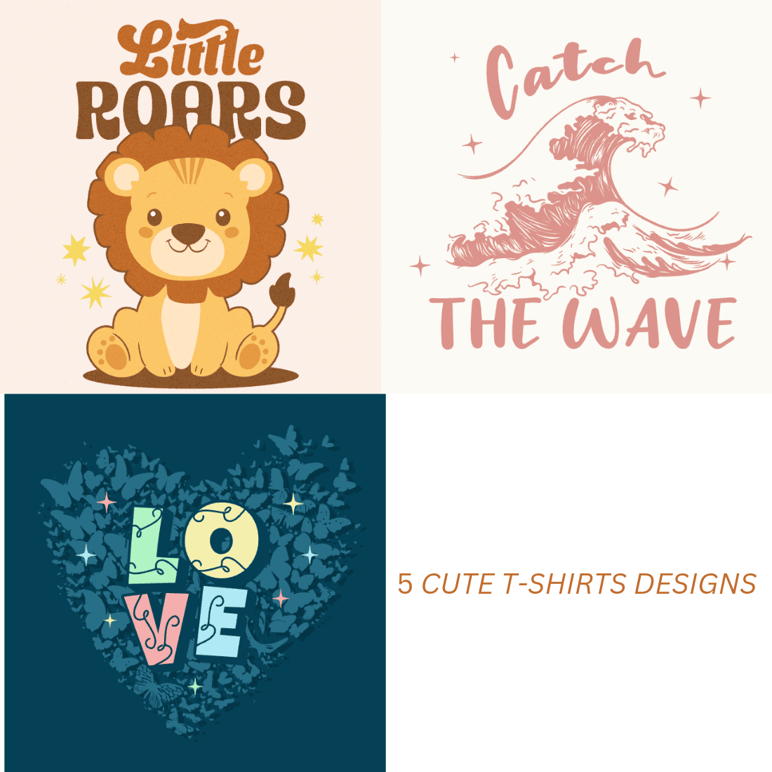 5 Cute t-shirts designs cover image.