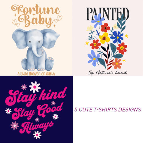 5 Cute t-shirts designs cover image.