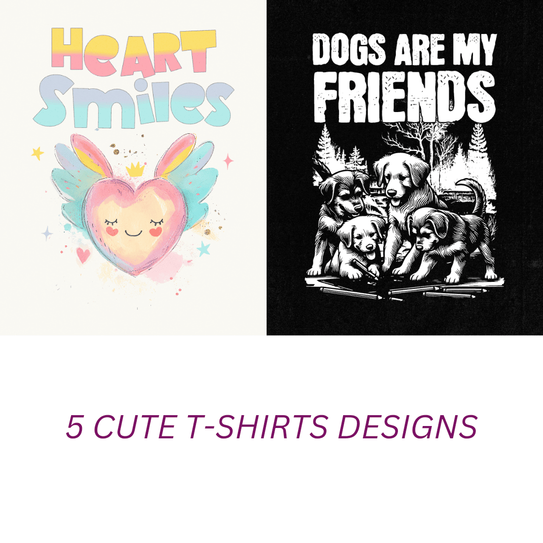 5 Cute t-shirts designs preview image.