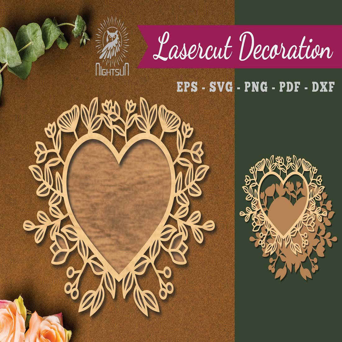 Floral Heart Laser Cut Decoration preview image.