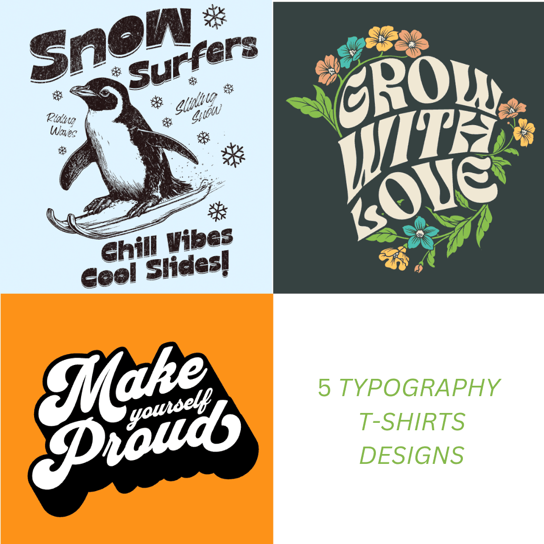 5 Typography t-shirts designs cover image.