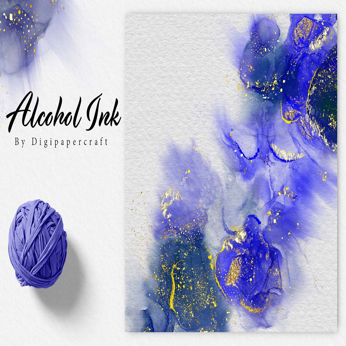 Blue and Gold Alcohol Ink Paper, Alcohol Ink Digital Borders preview image.