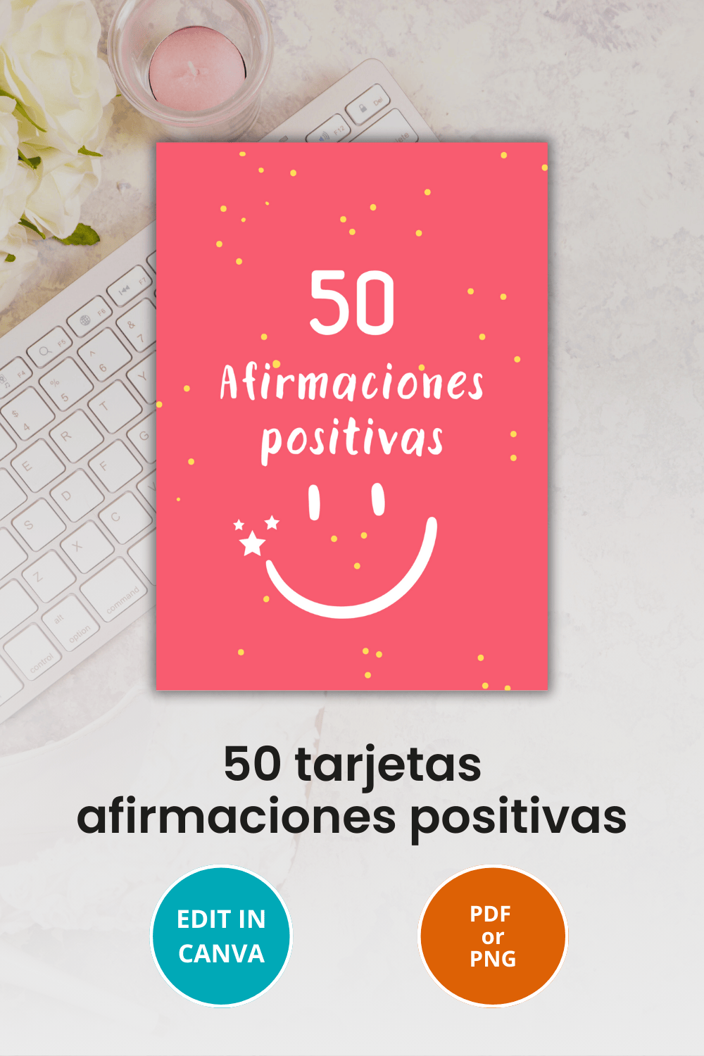 50 tarjetas Afirmaciones positivas Imprimible o digital Editable en CANVA pinterest preview image.