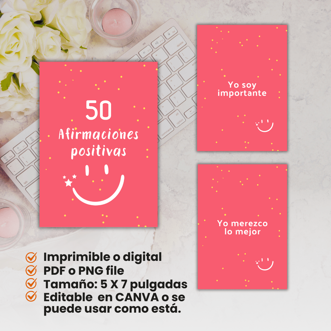 50 tarjetas Afirmaciones positivas Imprimible o digital Editable en CANVA preview image.