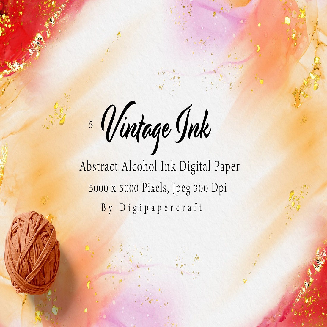 Vintage Alcohol Ink Digital Paper, Gold Liquid Ink Backdrop preview image.