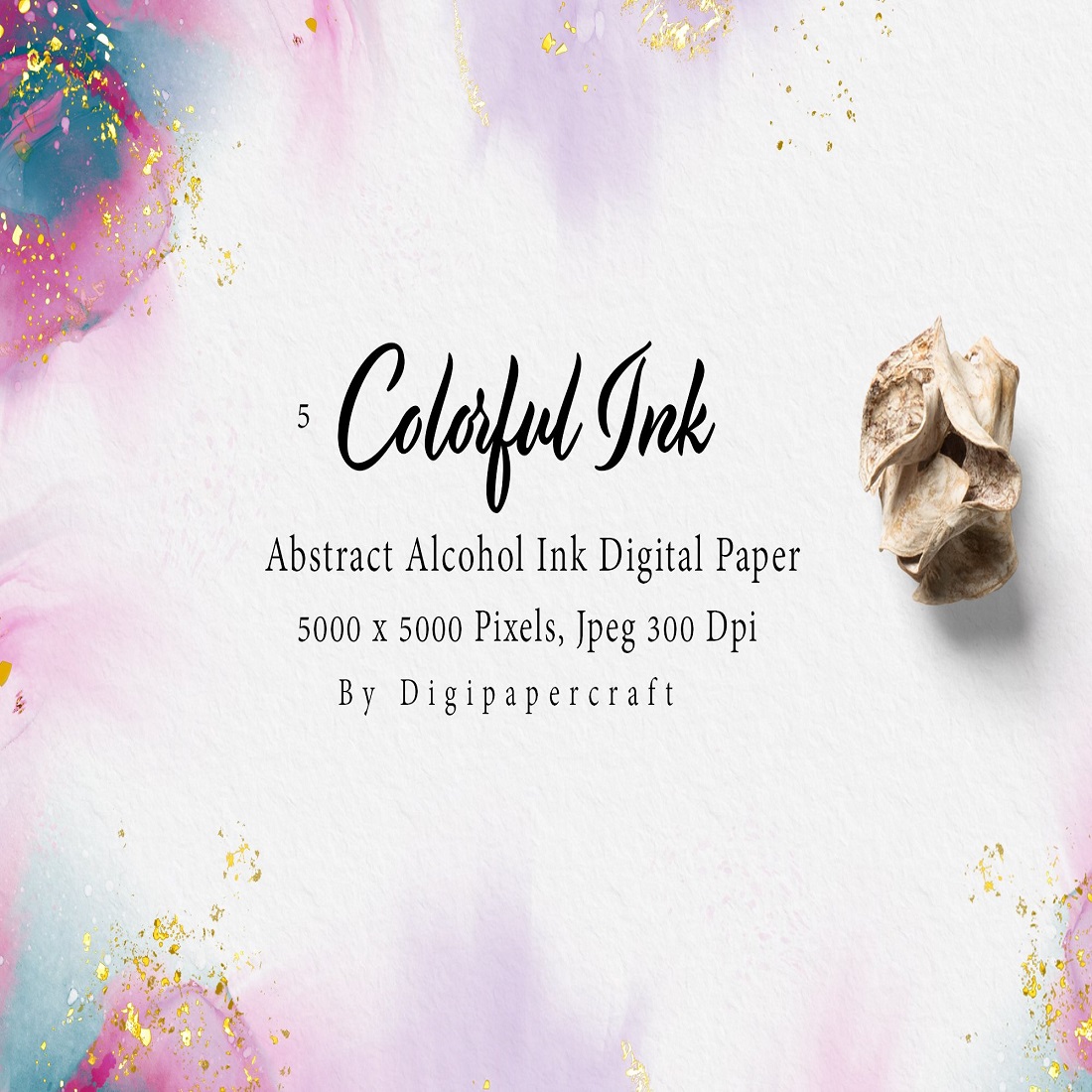 Pink and Gold Alcohol Ink Paper, Pink Marbled Backgrounds preview image.