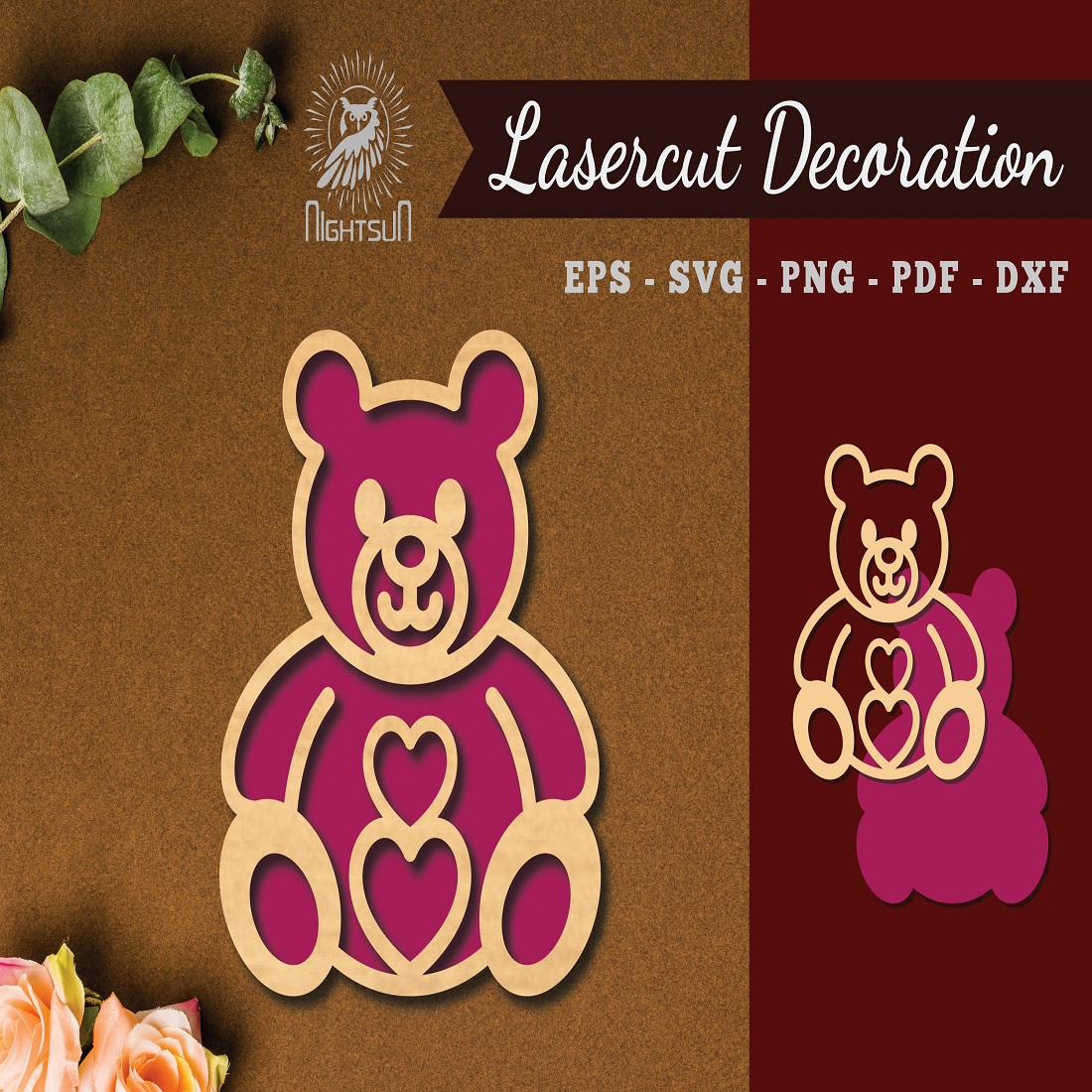 Teddy Bear Laser Cut Decoration preview image.