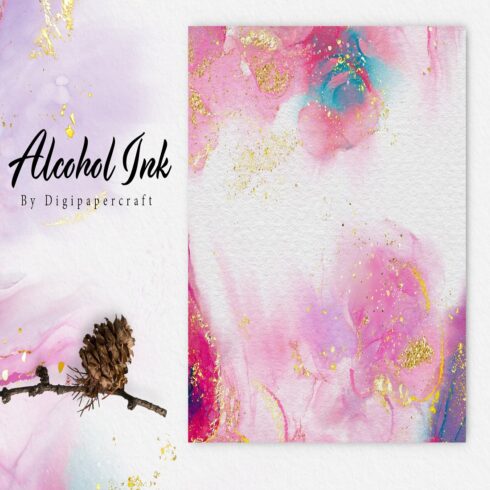 Pink and Gold Alcohol Ink Paper, Alcohol Ink Digital Borders cover image.