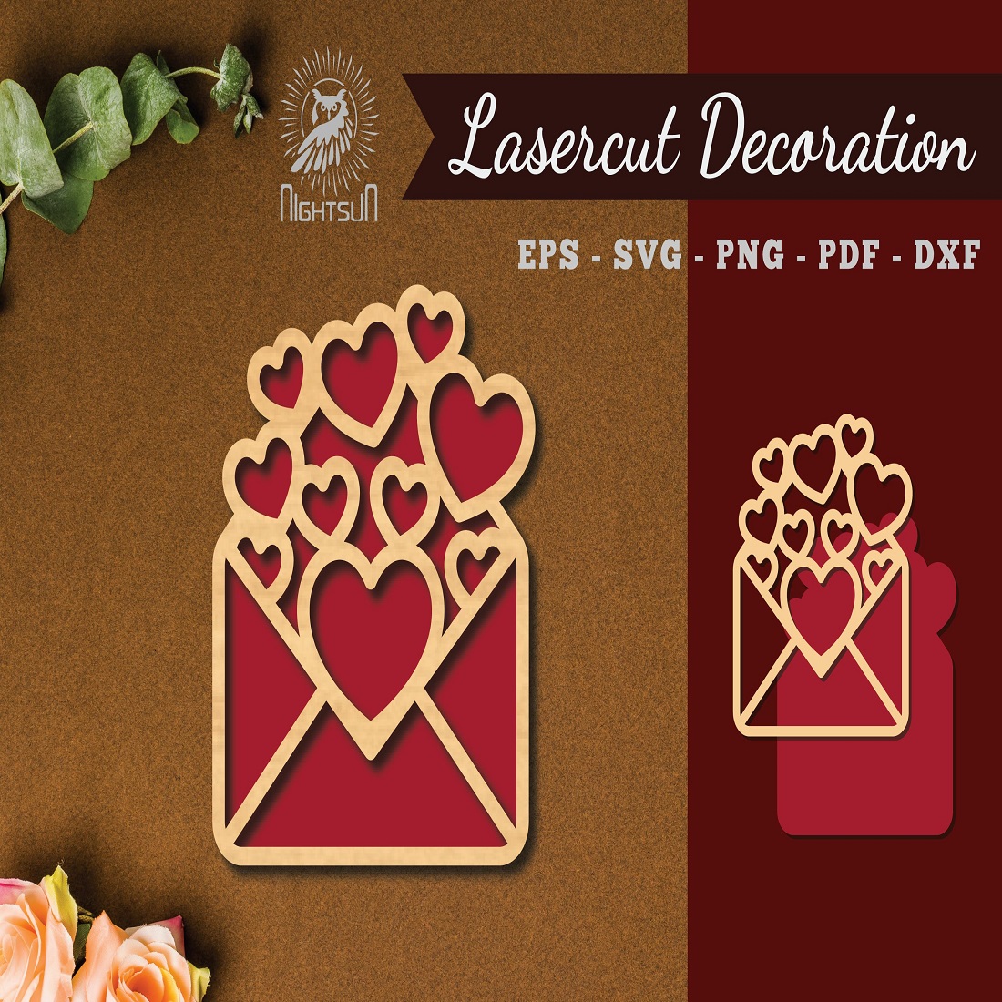 Heart Envelope Laser Cut Decoration preview image.