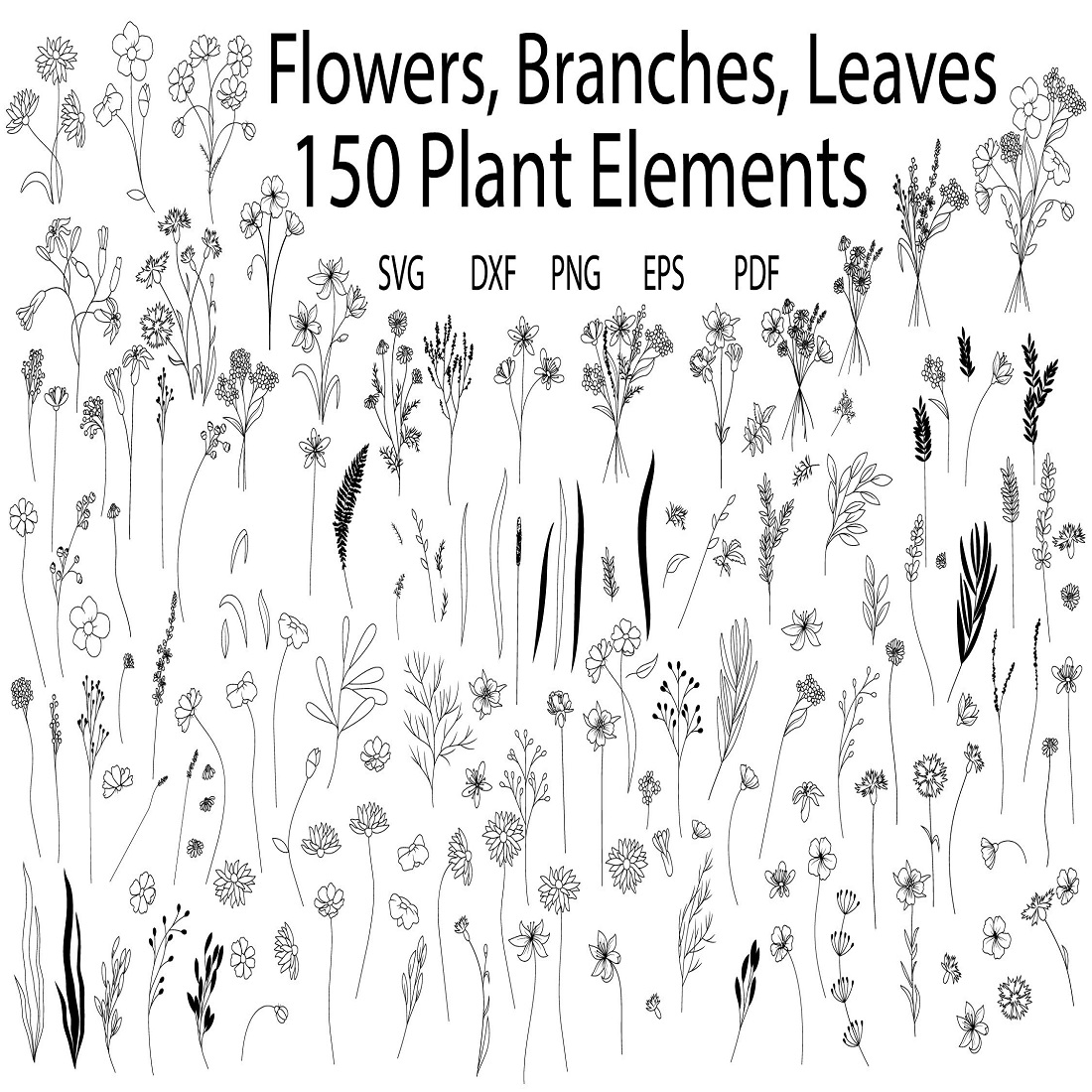 Wildflower And Leaves Svg Bundle, Botanical Clipart, Flowers cover image.