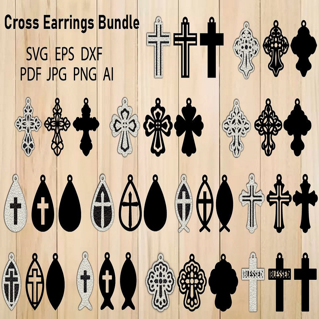 Cross Earrings SVG Bundle, Cross Template For Laser Cut preview image.