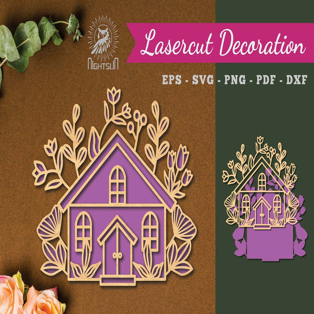 59 floral house laser cut decoration 342