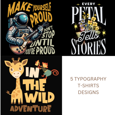 5 Typography t-shirts designs cover image.