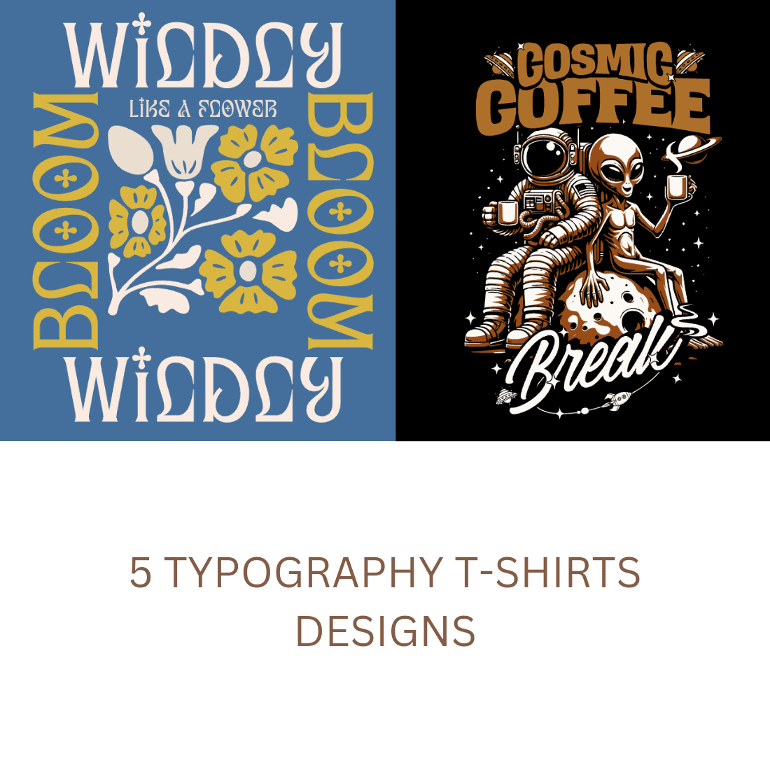 5 Typography t-shirts designs preview image.