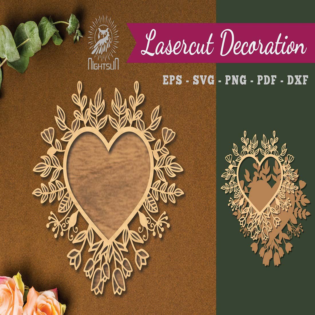 Floral Heart Laser Cut Decoration preview image.