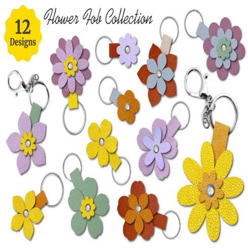 Key Fob SVG, Faux Leather Keychain Template, Flower Fobs cover image.