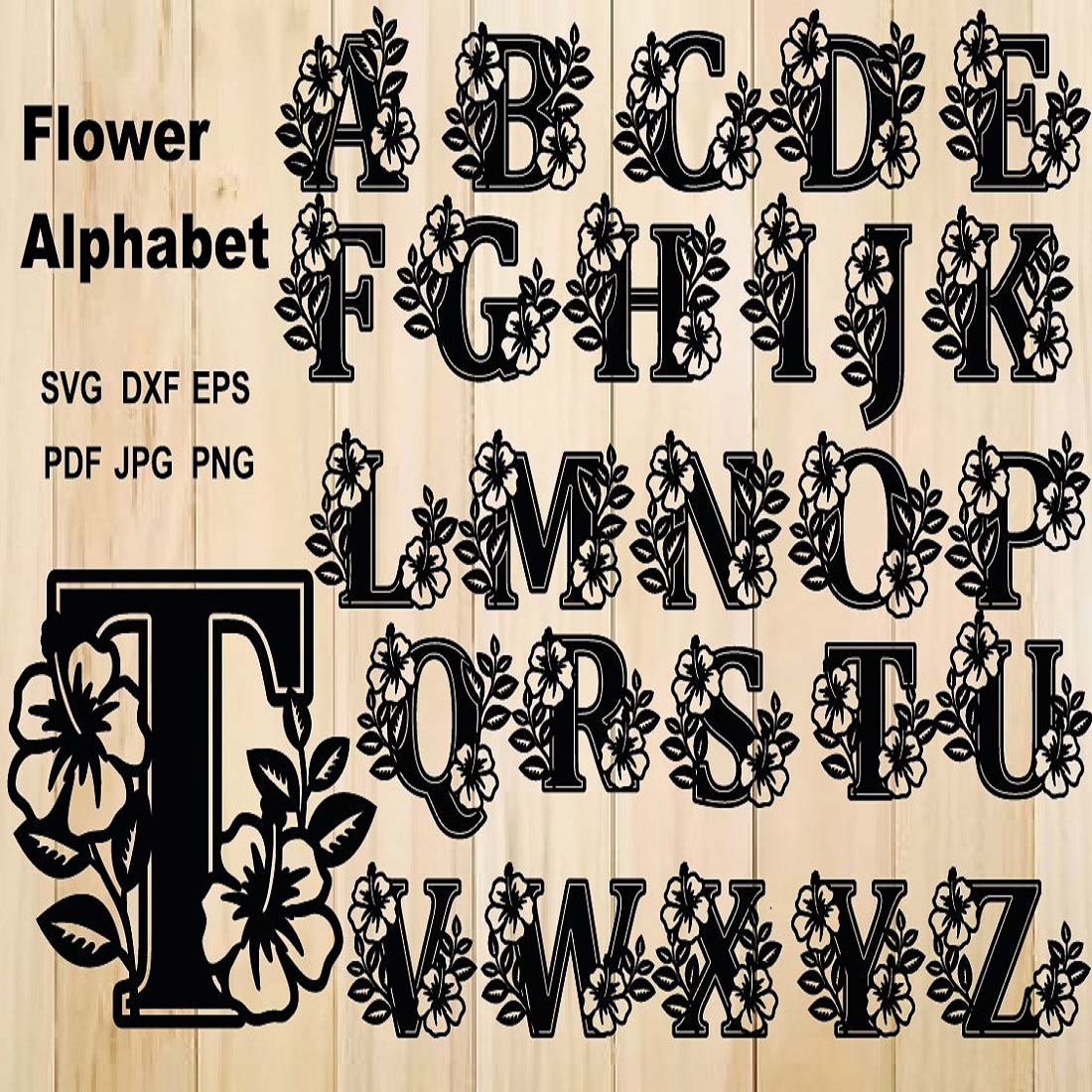 Flower Letters SVG Floral Alphabet SVG Bundle preview image.