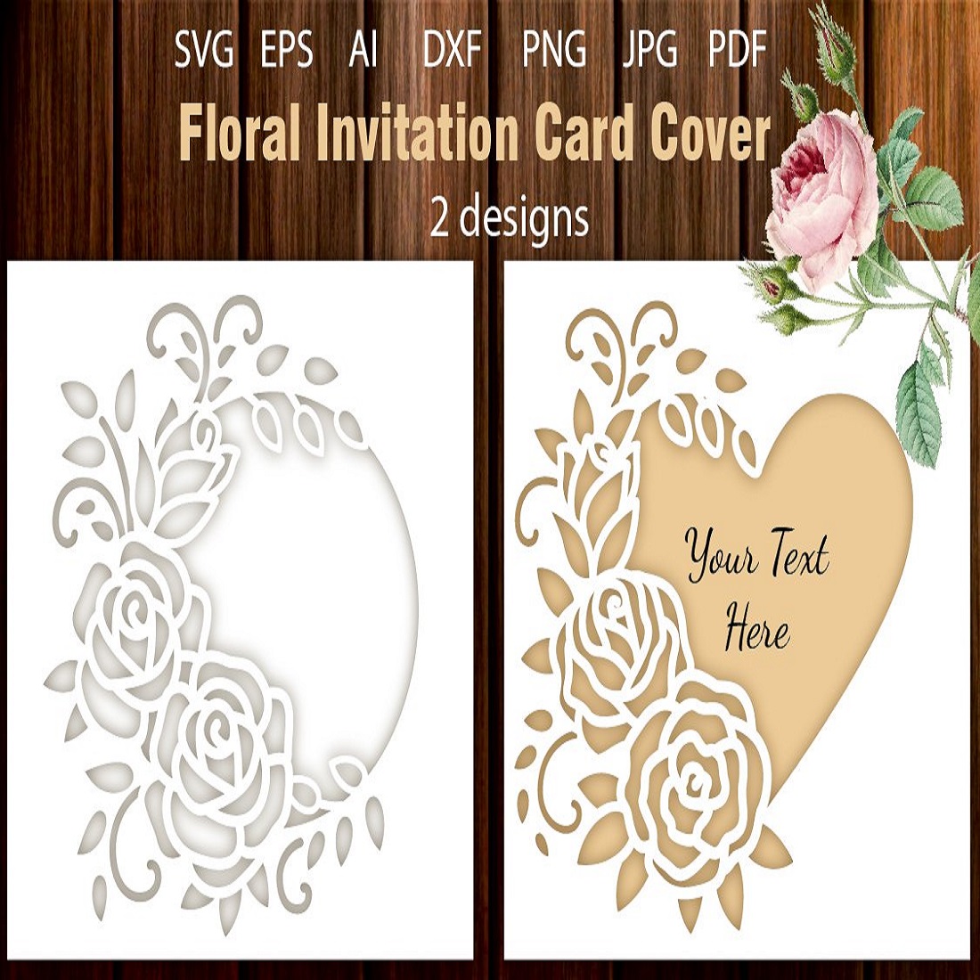 Floral Invitation Card Svg Template For Laser And Paper cut preview image.