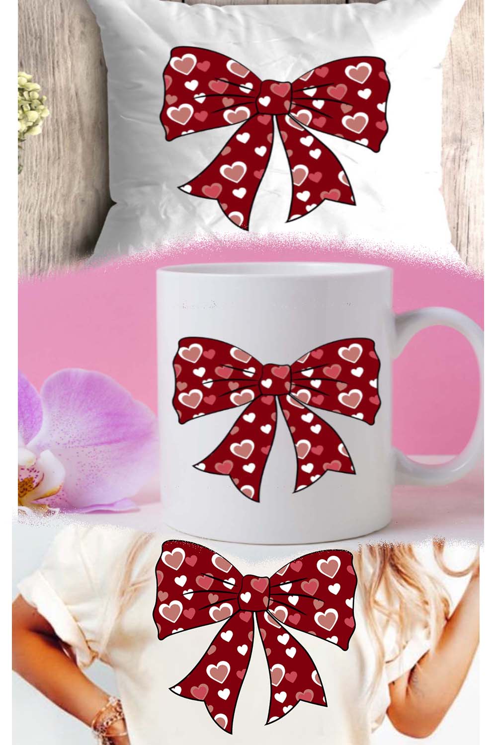 Retro Valentine’s Day Coquette Bow Png T-shirt Design pinterest preview image.