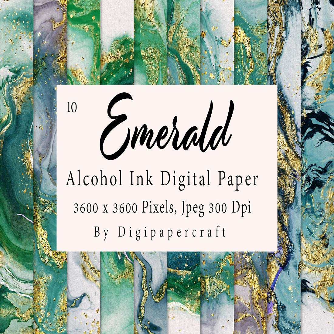 Alcohol Ink Digital Paper, Emerald Alcohol ink, Marbling Ink preview image.