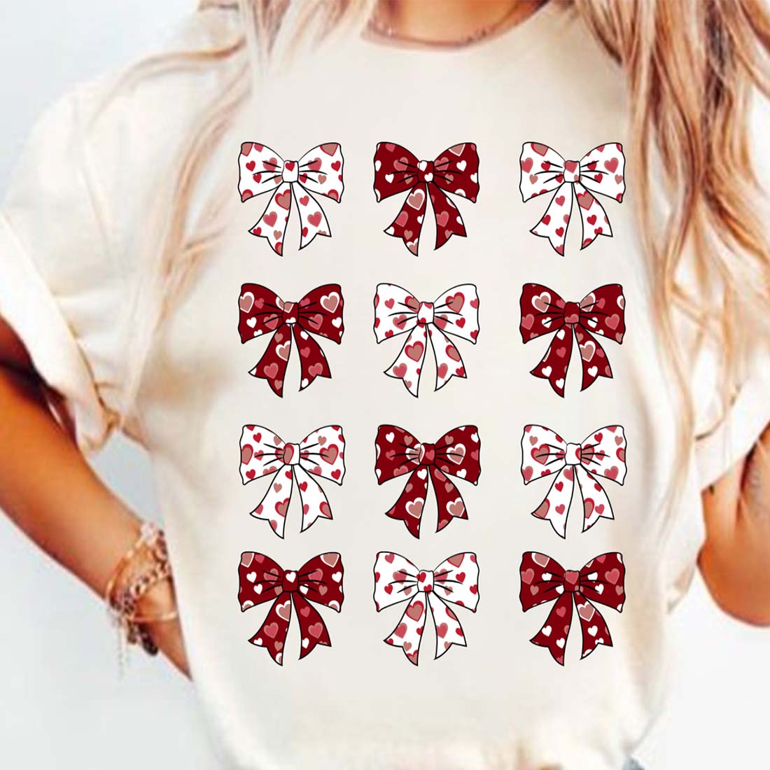 Valentine’s Day Coquette Bow Heart T-Shirt Design cover image.