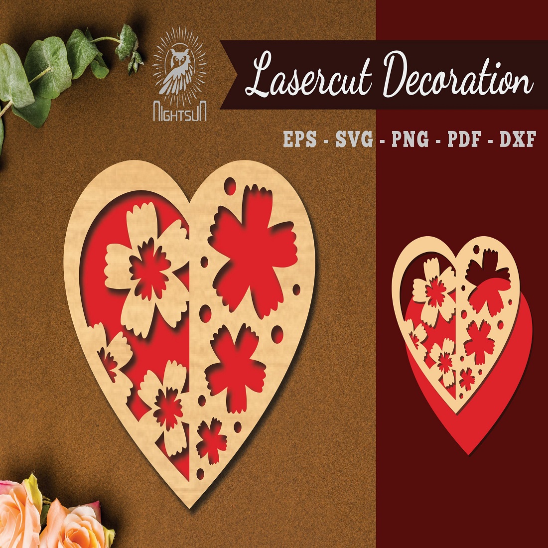 8 flowers heart laser cut decoration 400