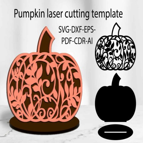 Pumpkin on a stand SVG laser cut template, Thanksgiving Day cover image.