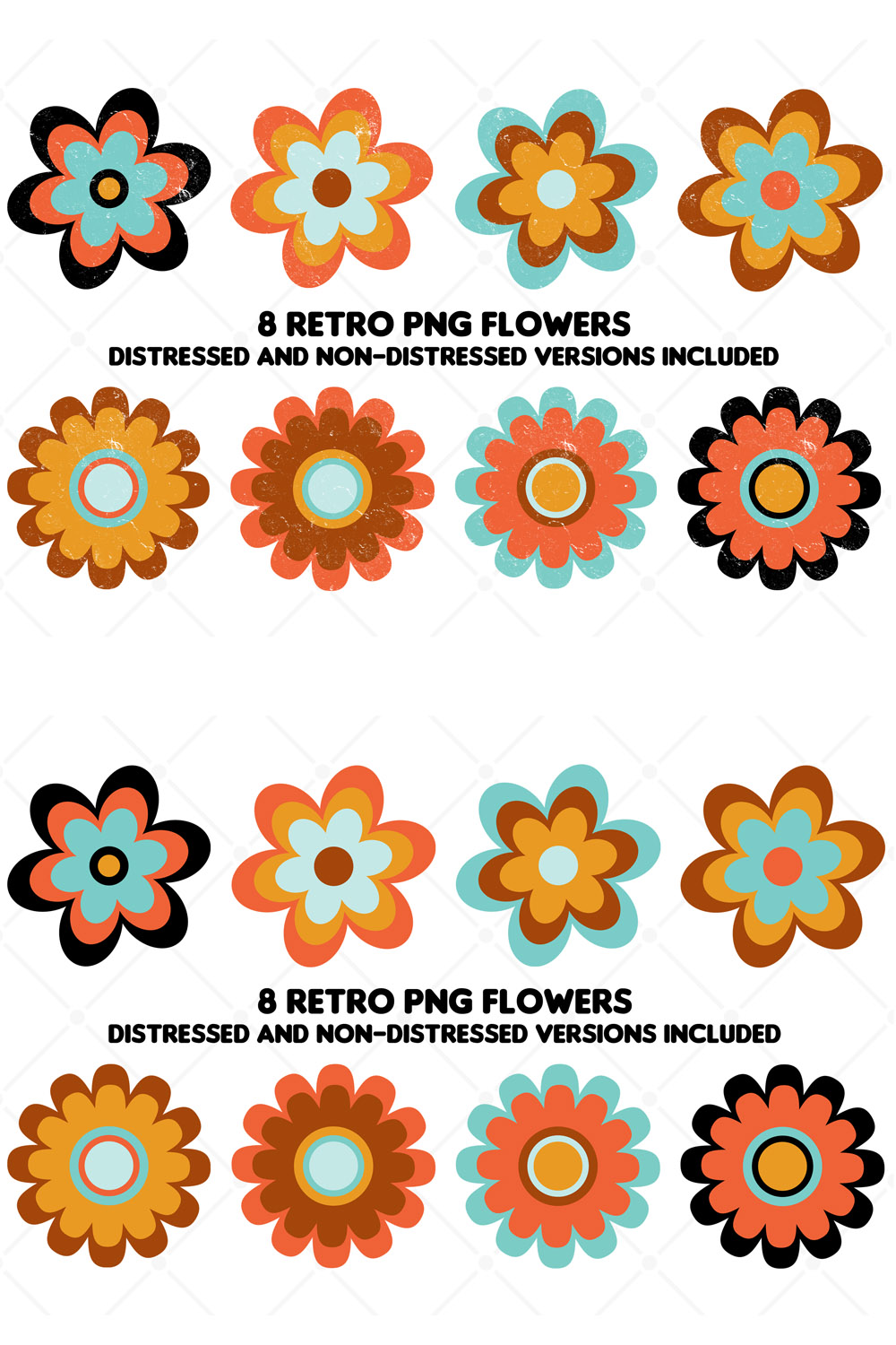 8 Png Retro Flower Graphic Elements pinterest preview image.