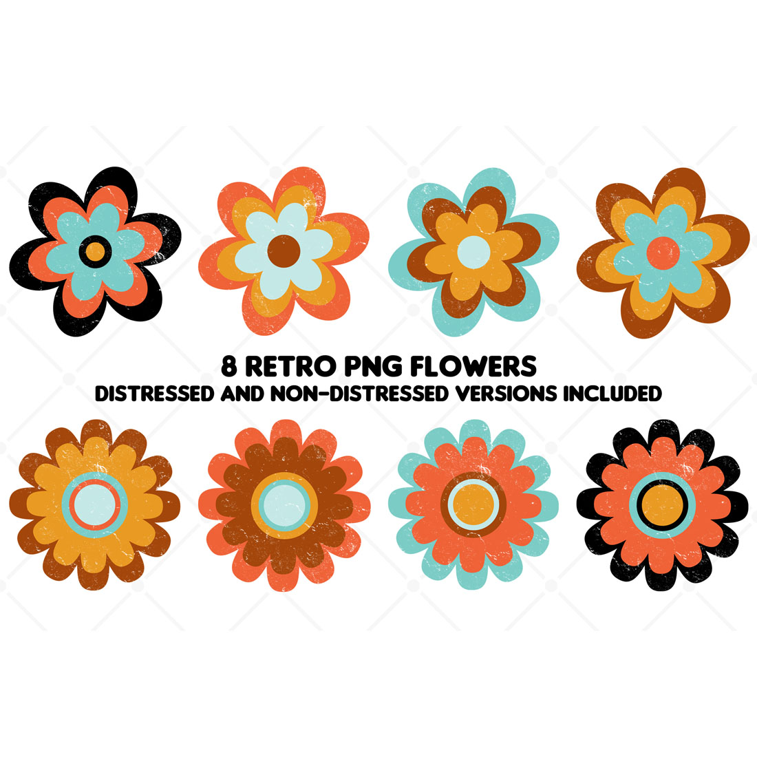 8 Png Retro Flower Graphic Elements cover image.