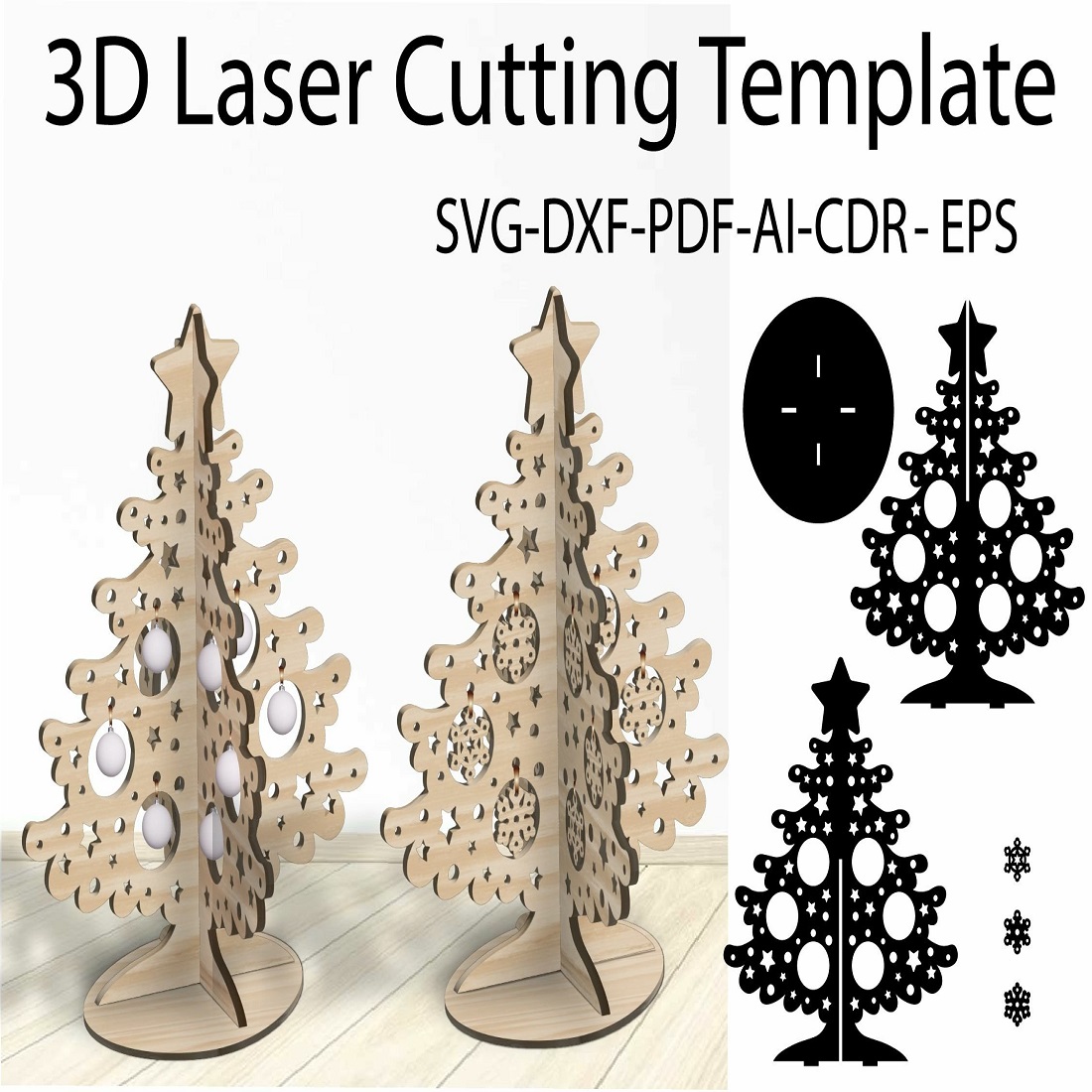 3D Christmas Tree SVG Laser Cutting Template Vector EPS, CDR cover image.