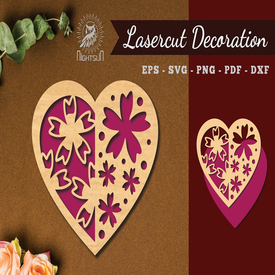 9 flowers heart laser cut decoration 580