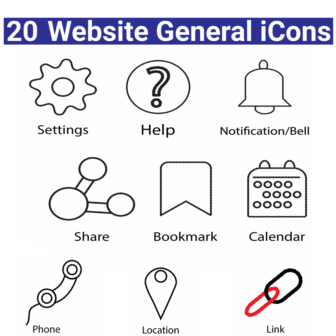 20 website general icons set preview image.