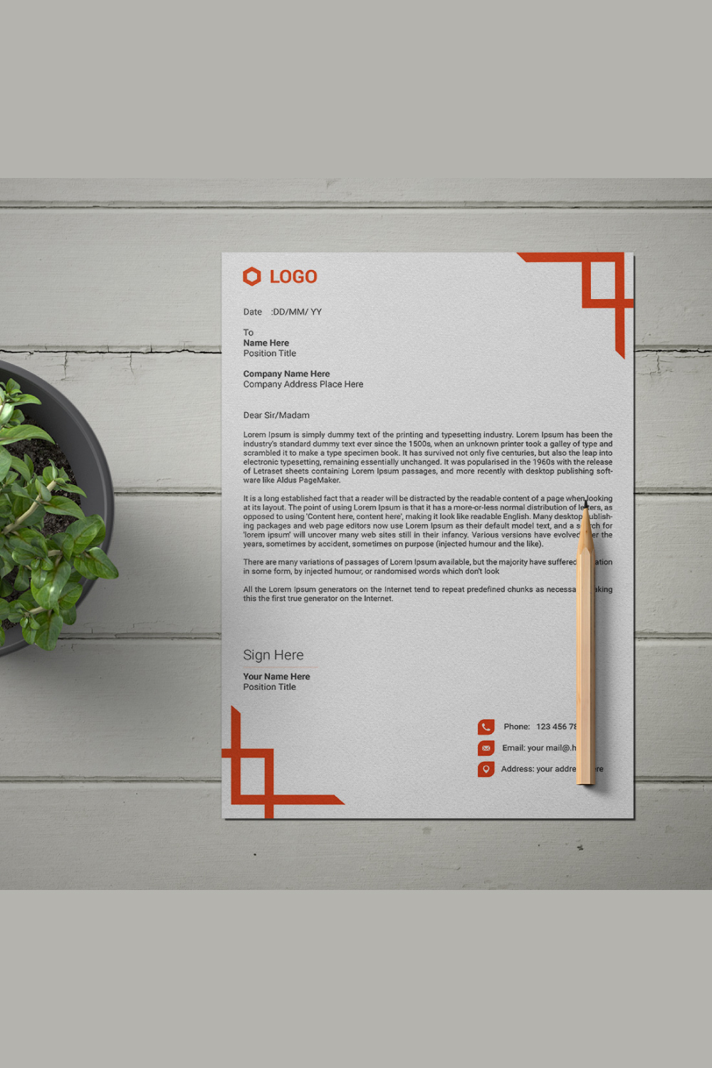 This is a letterhead design This template download contains one color letterhead design pinterest preview image.