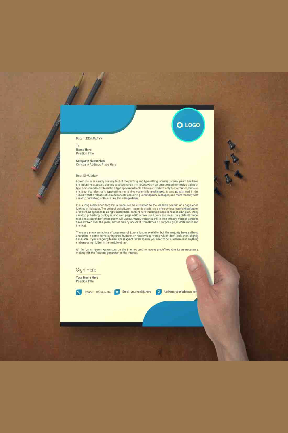 This is a letterhead design This template download contains one color letterhead design, pinterest preview image.