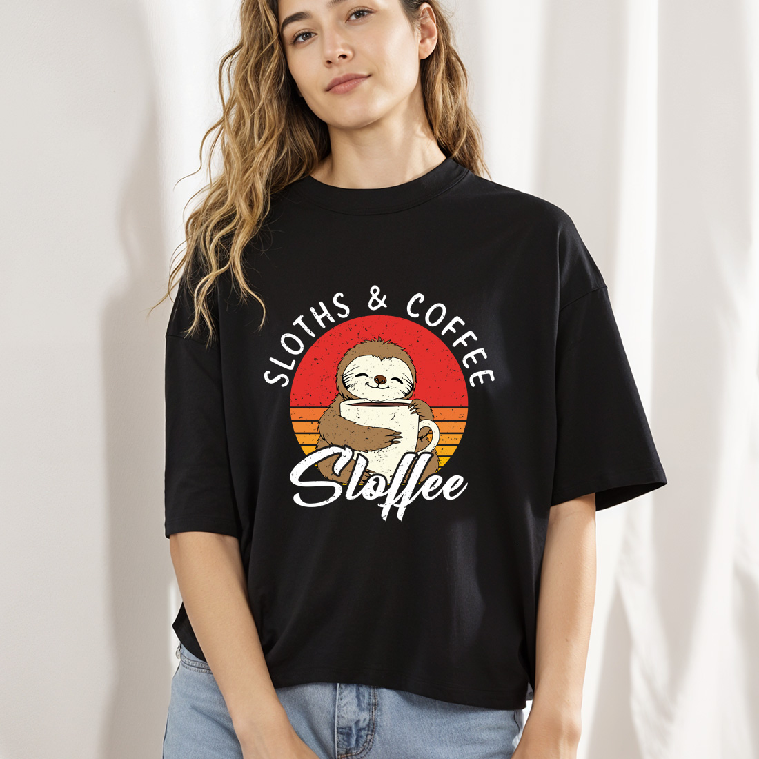 adorable sloth enjoying coffee cute vintage design for sloth lovers black female mock up 76