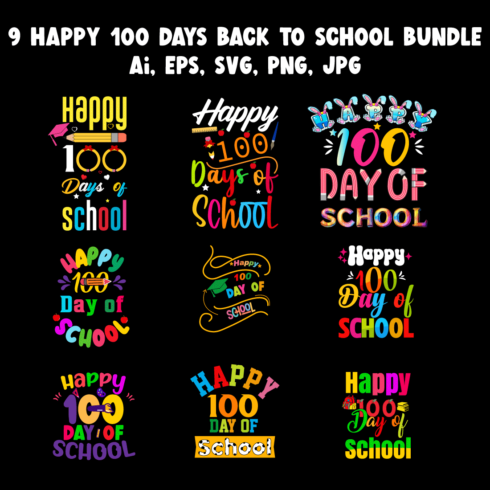 Happy 100 day back to school T-Shirt Design bundle cover image.