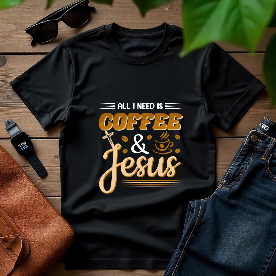 all i need coffee and jesus black t shirt primium 593