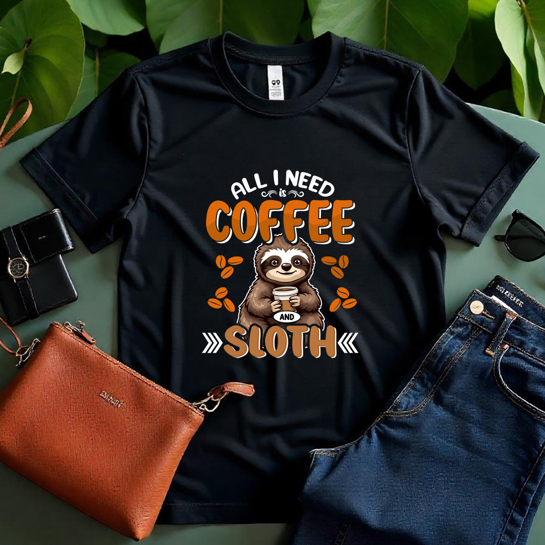 all i need coffee and sloth 2 black t shirt 91